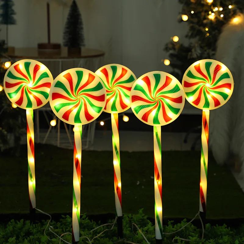 Christmas Solar Pathway Lights Candy Cane Stake Lights 5PC Holiday Decorations Lollipops Shape Lawn Light Waterproof Outdoor