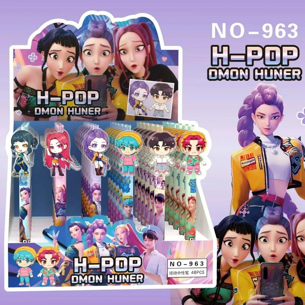 6/48 قطعة KPop شيطان الصيادين قلم حبر أسود 0.5 مللي متر طالب الكتابة رسم هلام القلم أنيمي الشكل القرطاسية دراسة لوازم هدية