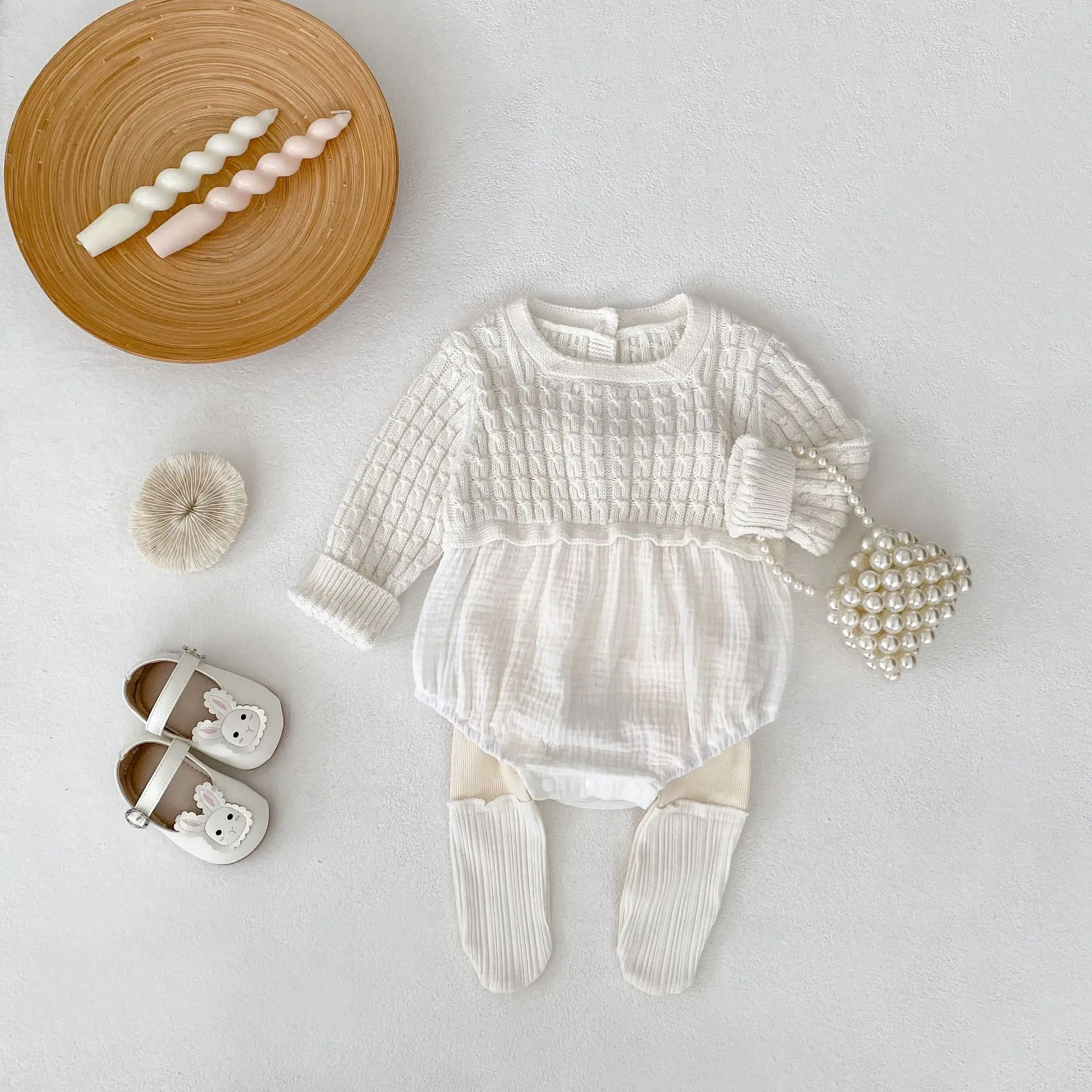 

Spring and Autumn Style Baby Girl Jumpsuit with Spliced Cotton Long Sleeves Khai Triangle Bagflatwearand Climbing Clothes