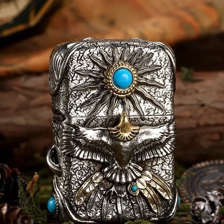 New Eagle Turquoise Fuel Lighter, Classic Windproof Grinding Wheel Lighter, Cigarette Accessories, Men's Gift