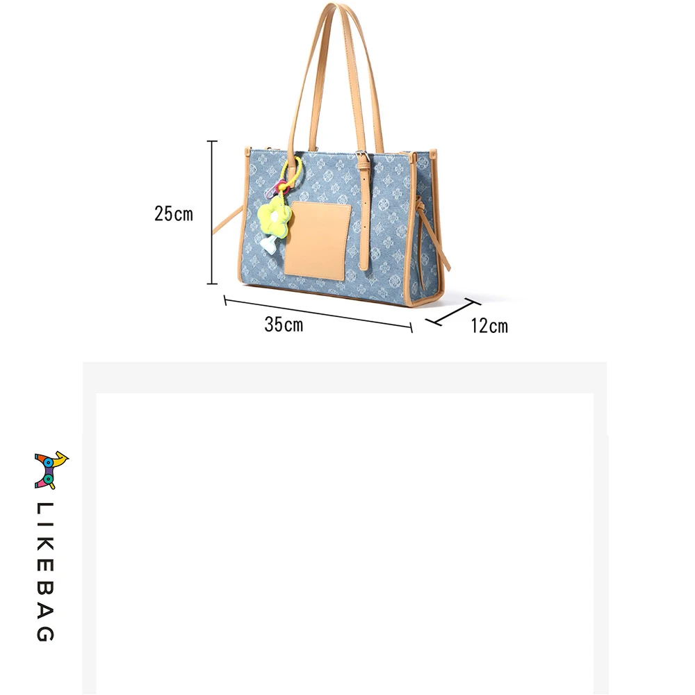 2022 Spring Summer New Danny Series Street Trend Large-Capacity Washed Embroidered Denim One-Shoulder Tote Bag