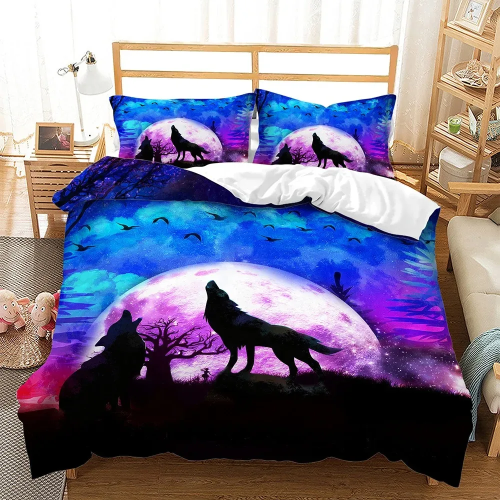 

Wolf Moon Snowfield Mountain Hill Tree Duvet Cover Bedding Set Comforter Linen Pillowcases Gift Single Double King Queen