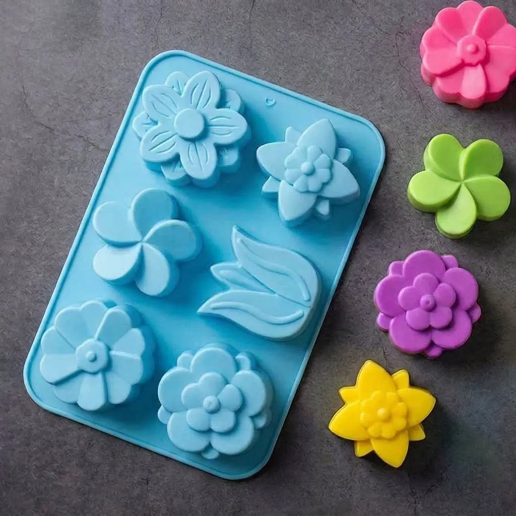 6-Cavity Mixed Flower Tulip Silicone Mold for DIY Cake Soap Wax Gypsum Chocolate - Baking Mould