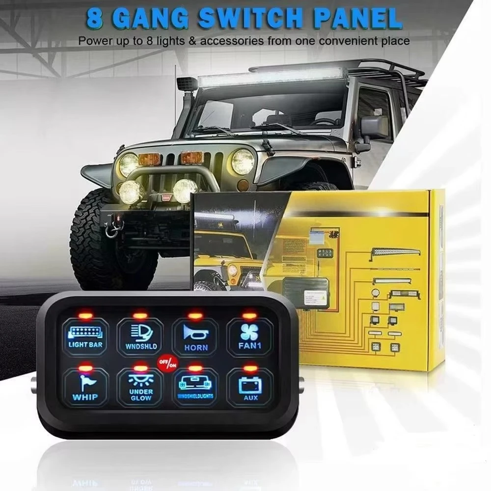 8 Gang Switch Panel On-Off LED Car Switch Panel Circuit Control Relay System Box
