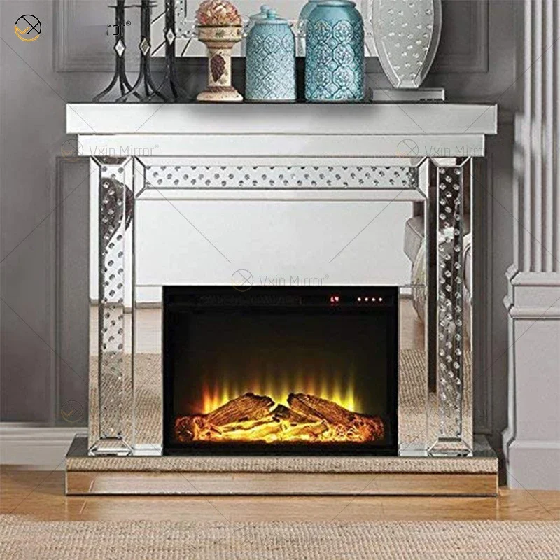 Mirror fireplace, glass fireplace, simulated flame electric furnace core heating, living room, Europe and America,