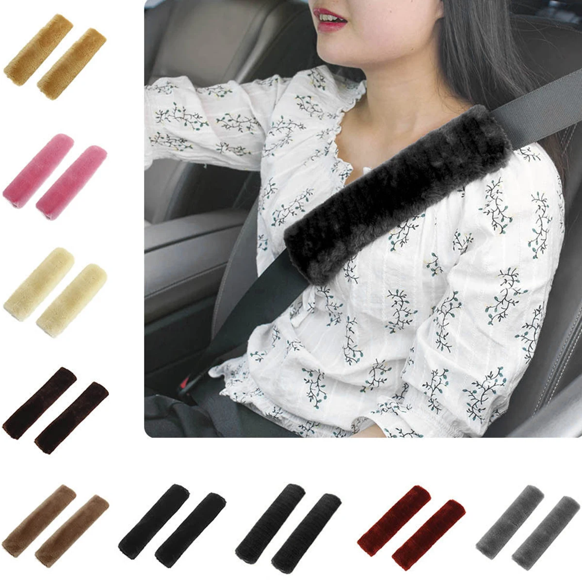 

Pair Shoulder Pads Car Cover Cushion Artificial Sheepskin Comfort Driving Easy Install Black Affordable Car Accessory
