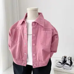 Kids Boys Pink Denim Shirts 2024 New Arrival Children Casual Outwear Jacket Children Spring Autumn Cotton Tops Korean Style