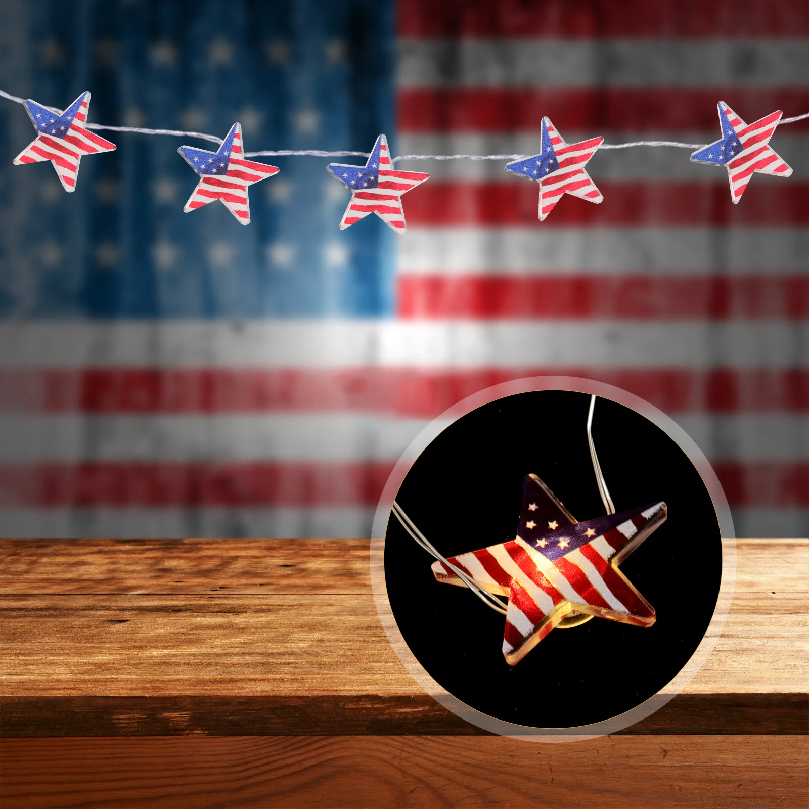 American Flag String Lights Plastic LED Decorative Party Independence Day Festive Atmosphere Safe Powered
