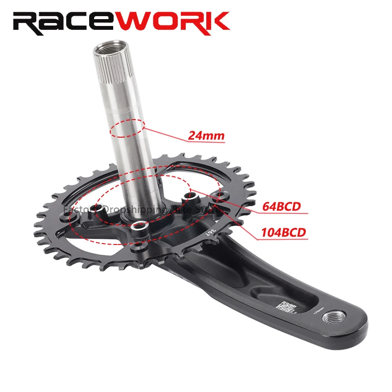 RACEWORK XTR Crankset 1x/2x 170mm Crank 104BCD Chainring 34/36/38T Hollowtech Crank With BB Connecting Rods For MTB Gravel Bike