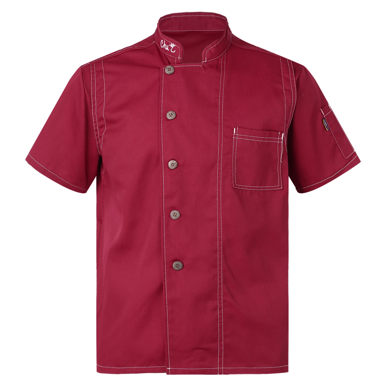 Ropa de trabajo de Chef de Hotel para hombres y mujeres, uniforme para hornear, abrigo de Chef de manga corta, Chaqueta con botones, uniforme de cocinero de cocina y panadería