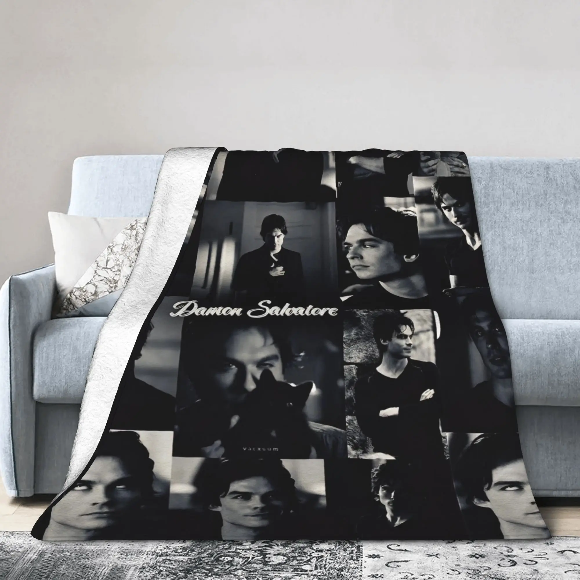The Vampire Diaries Damon Salvatore Blanket Velvet Winter   Multifunction Ultra-Soft Throw Blankets for Bedding Car Bedspreads