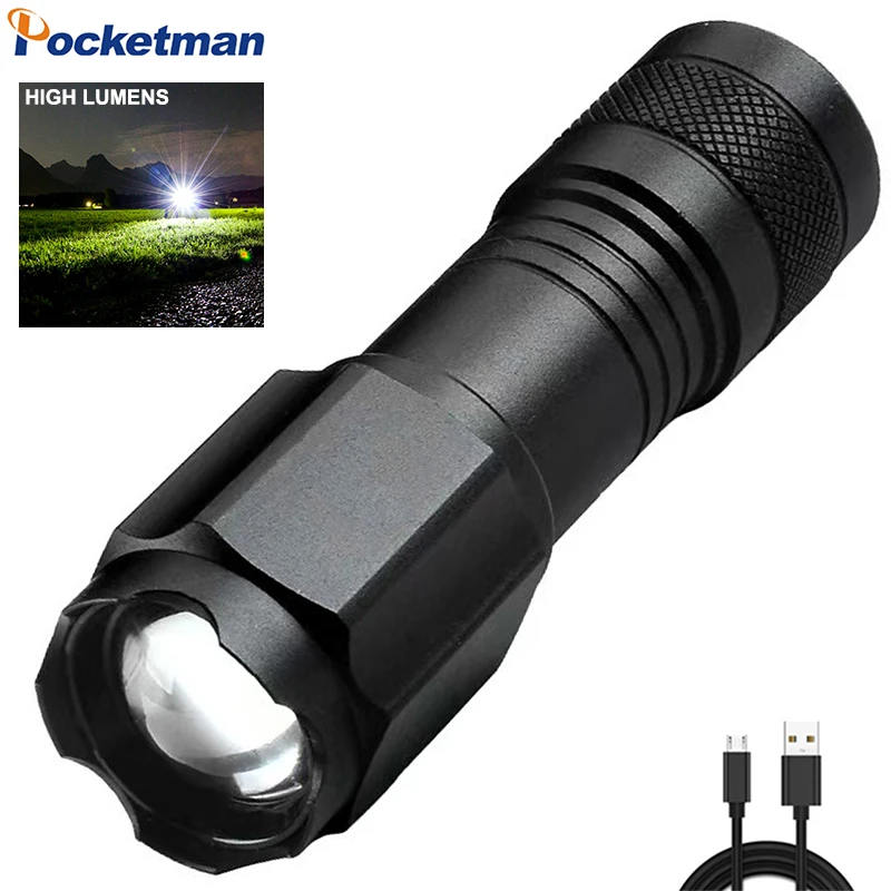Powerful LED Flashlight Mini Super Bright Torch Telescopic Zoom Flashlights with Display Red White Green Blue Yellow UV Light