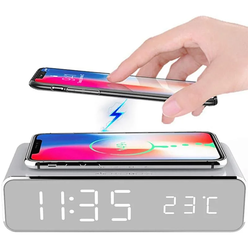 

A23R-Multi-Functional Digital Alarm Clock With Wireless Charging, Built-In Temperature Display For Deep Sleepers