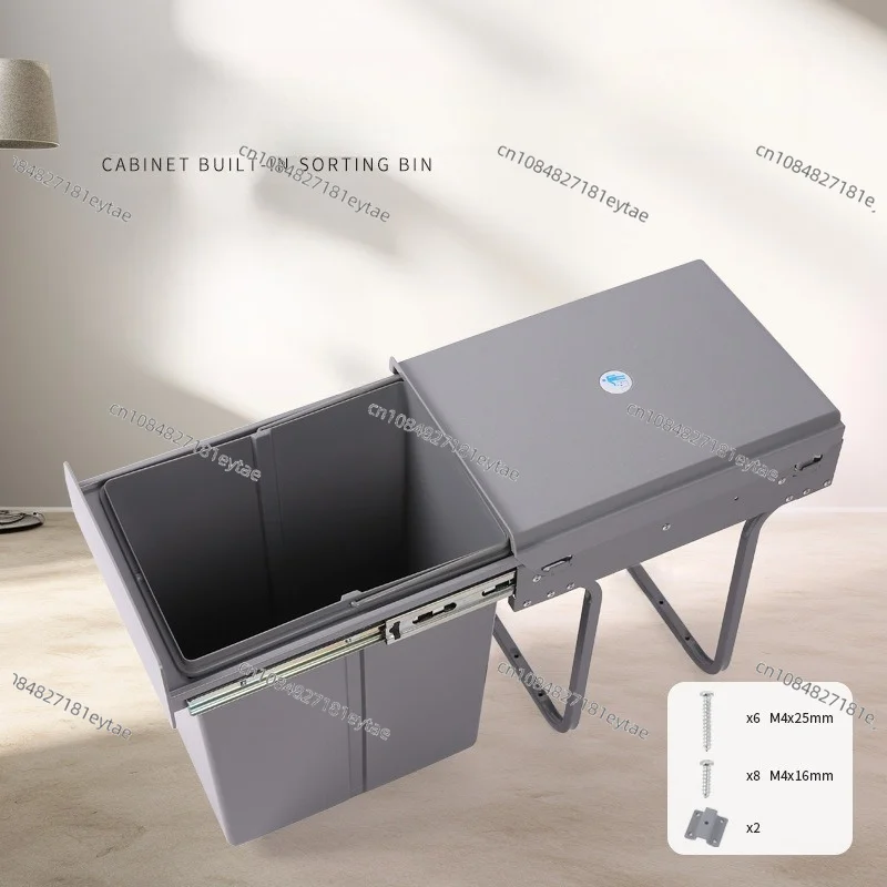 20L Built In Kitchen Pull Out Trash Can Retractable Rail Hidden Garbage Bin with Lid