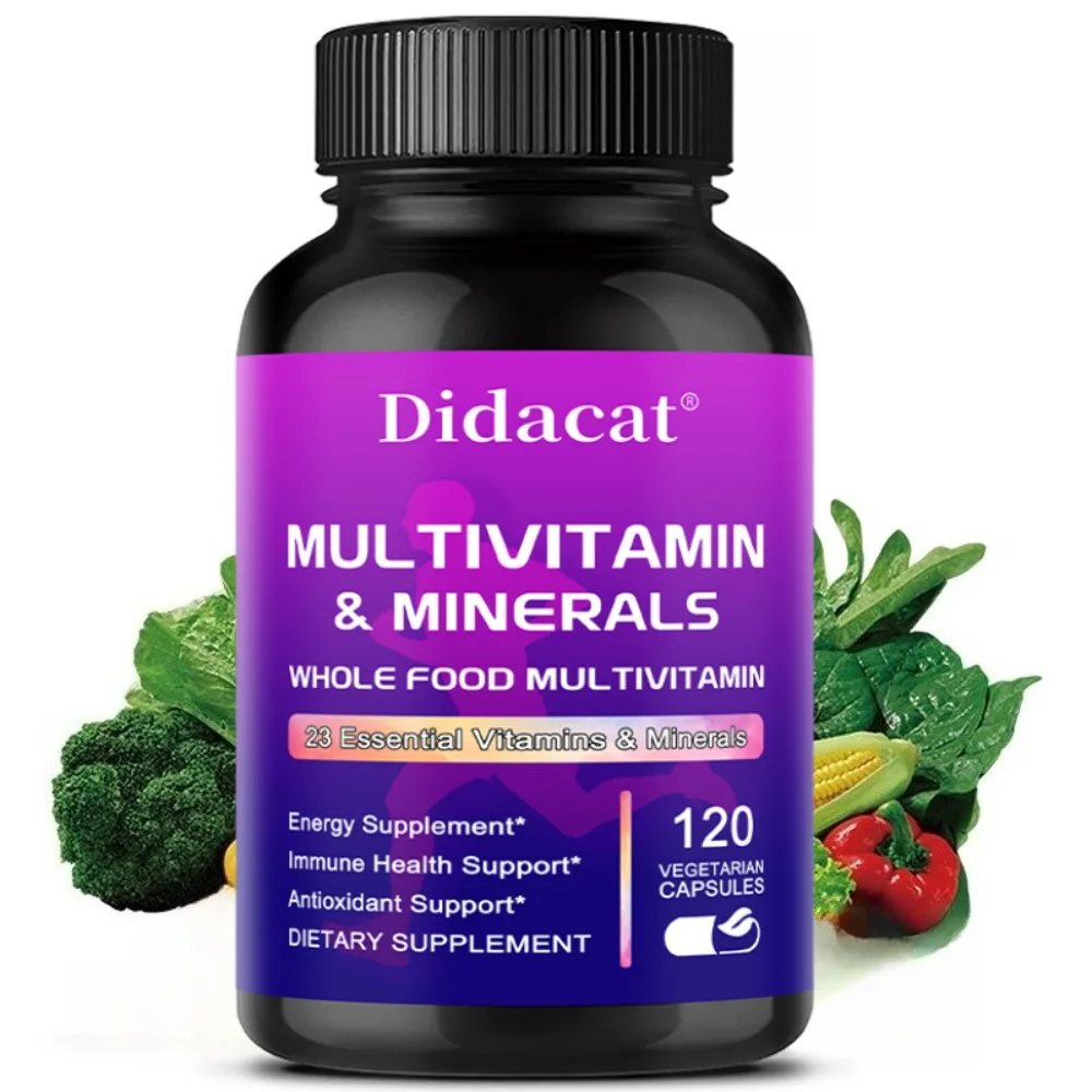Whole Food Multivitamin Minerals Capsules, Supplement for Stress, Energy and Immune Support