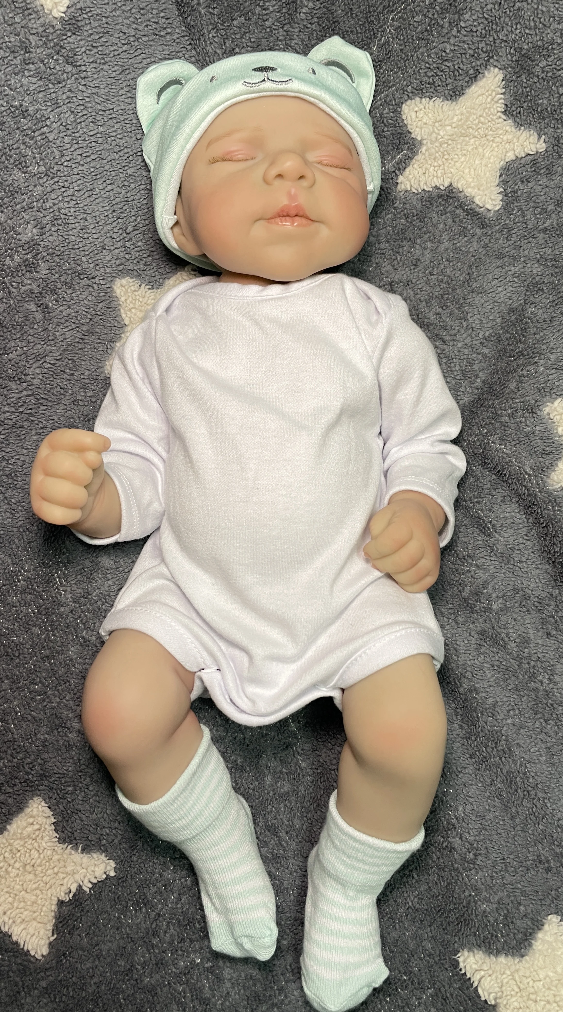 18'' lichtblauwe welpenhoed herboren babypop Pascale levensechte pasgeboren met handgeschilderde aderen en zacht lichaam - herboren verzamelpop