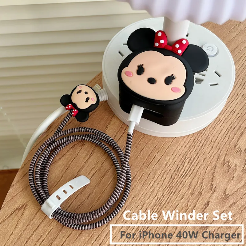 Potdemiel Cartoon Silicone Charger Protector Case Cable Winder Set for iPhone 17 Pro Max 40w Fast Charge Protection Cover