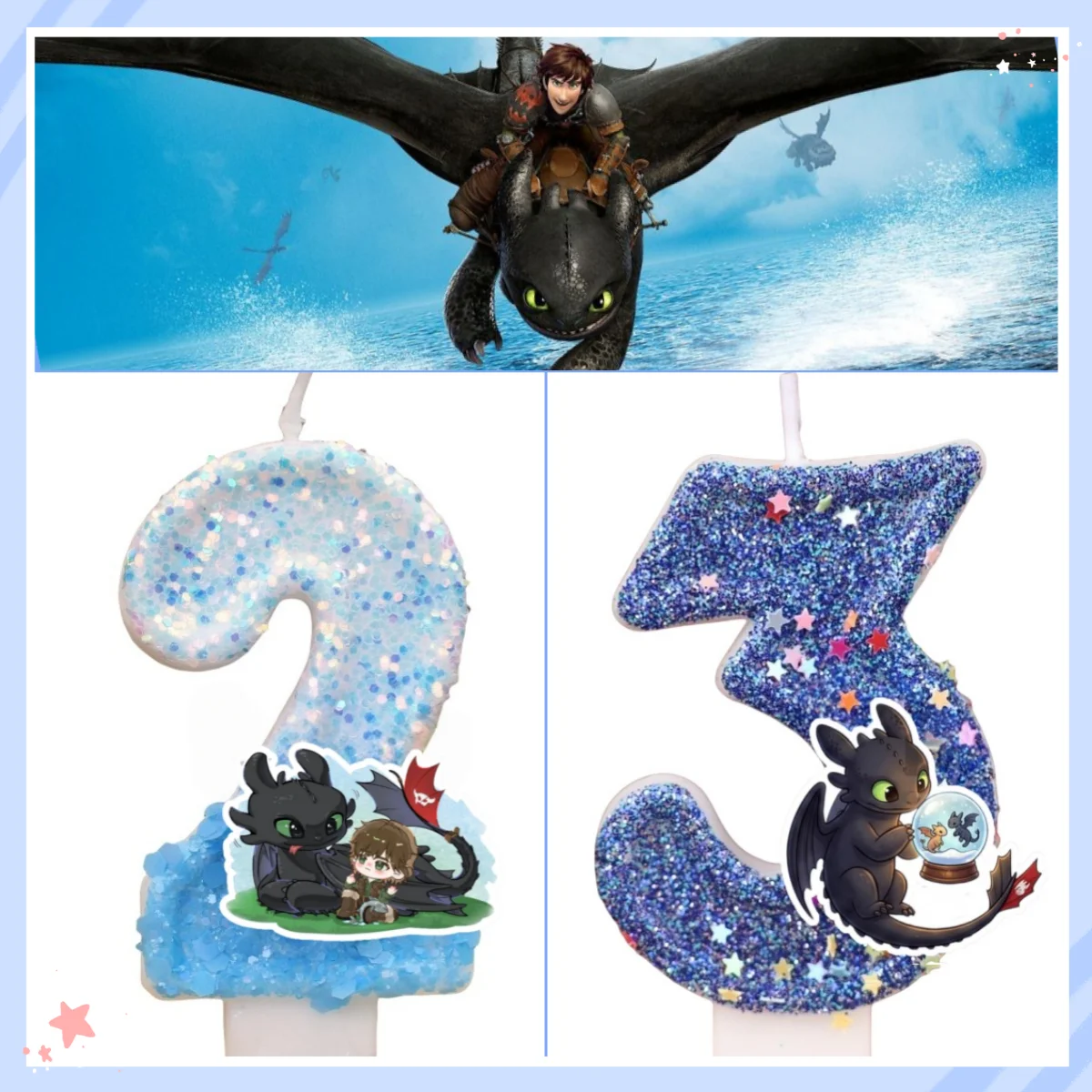 Drachenzähmen leicht gemacht Cartoon 0-9 Zahlenkerzen Party Tortendekoration Anime-Figur Happy Birthday Kuchenzubehör Geschenke