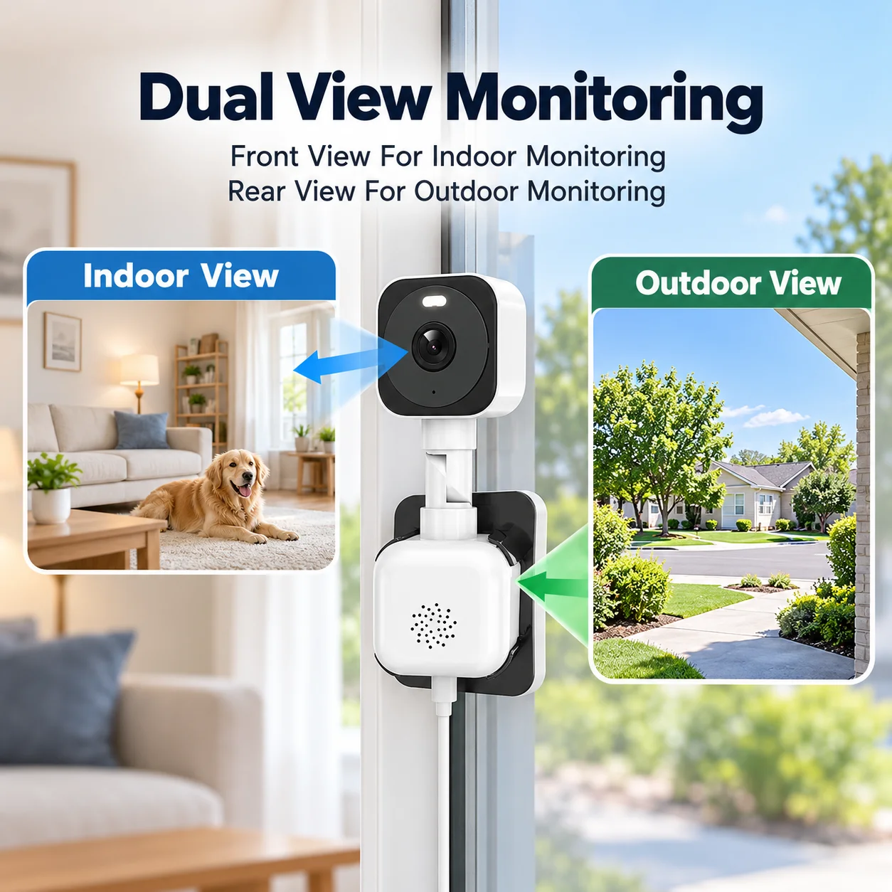 O-Kam app 10MP HD  Dual Lens Window Camera Simultaneous Indoor Outdoor View Human Tracking Two Way Audio