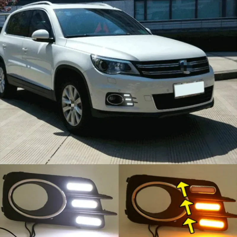 2pcs LED For Volkswagen VW Tiguan 2010 2011 2012 Daytime Running Lights Fog head Lamp cover car styling Daylight