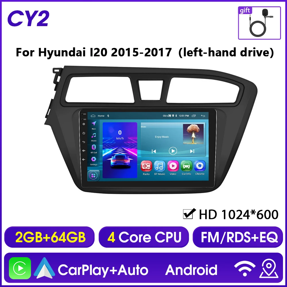 Hikity 8 Core Autoradio Voor Hyundai I20 2015-2017 Multimedia Videospeler Carplay 4G Wifi Gps Bluetooth Navigatie Fm Am