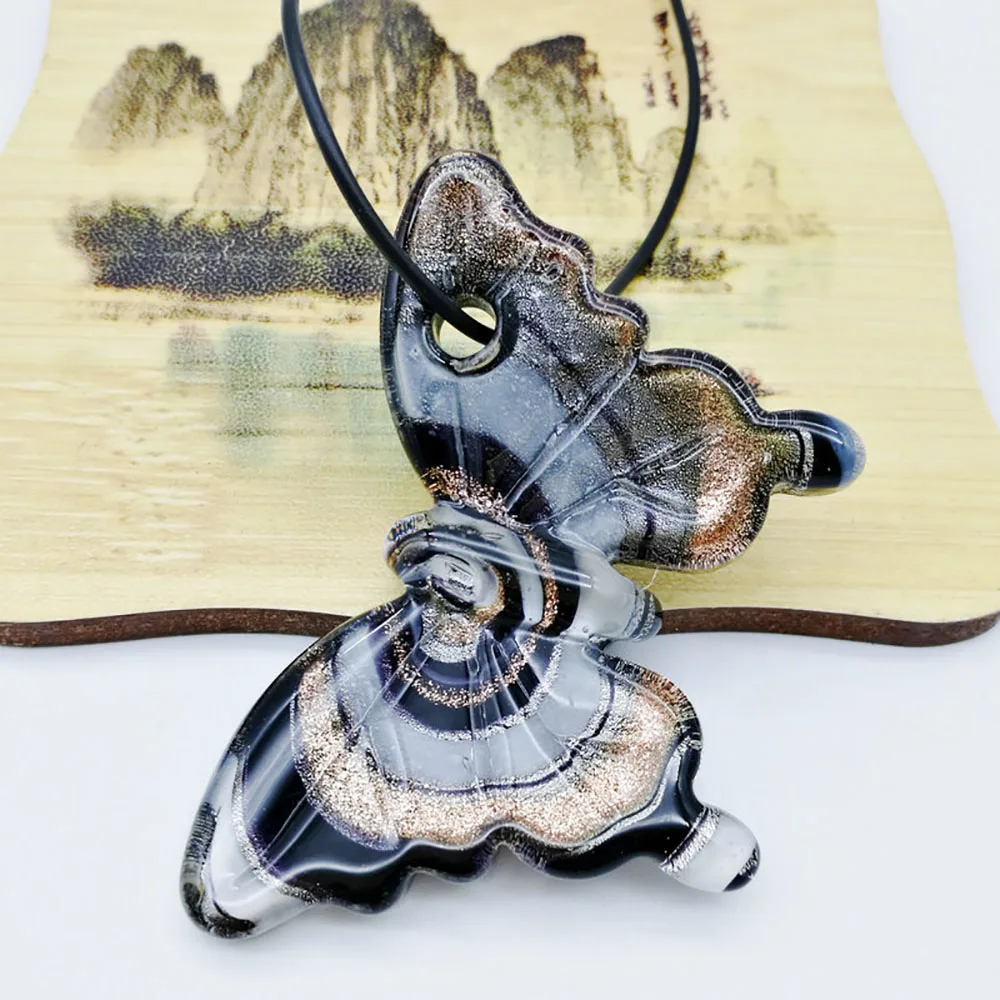 1PCS China Style Retro Butterfly Lampwork Muran Glass Necklace Earrings For Women Braided Rope Black  Jewelry Gift Cheap Item