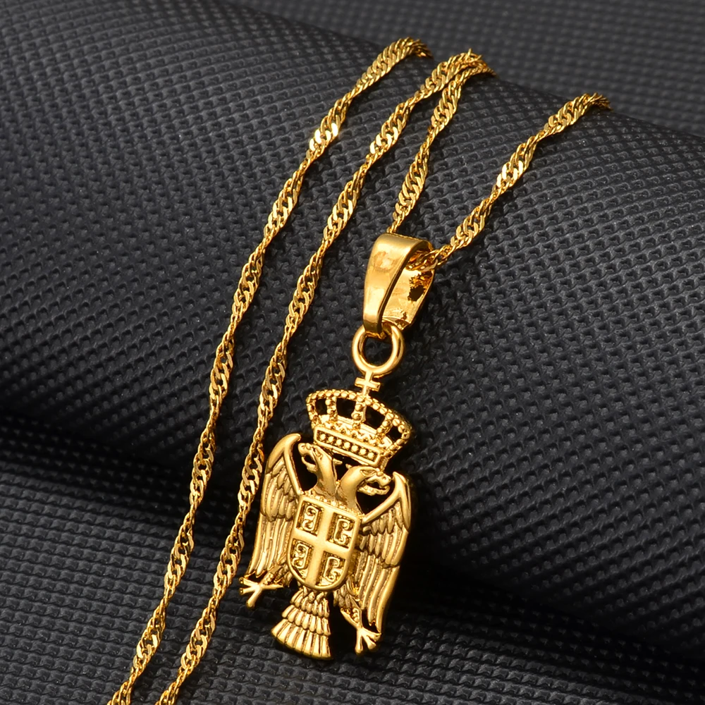 Anniyoc Republic of Serbia Eagle Pendant Necklaces for Women Girls Gold Plated/Silver Color Srbija Jewelry Serbian  @261606