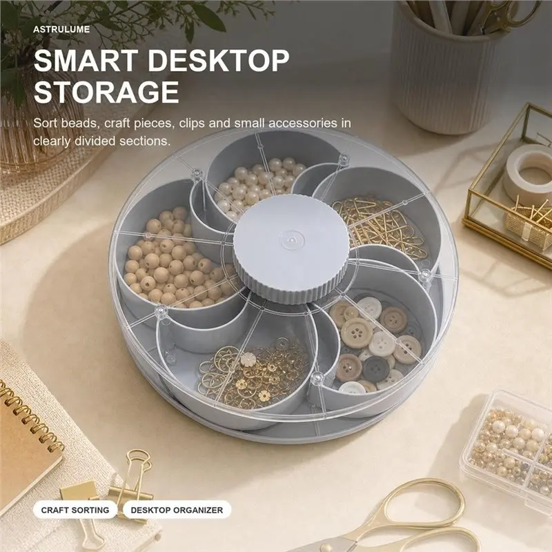 SHGO-Rotating Divided Snack Tray With Lid - 360° Swivel Lazy Susan Organizer For Nuts, Candies, & Desktop Storage