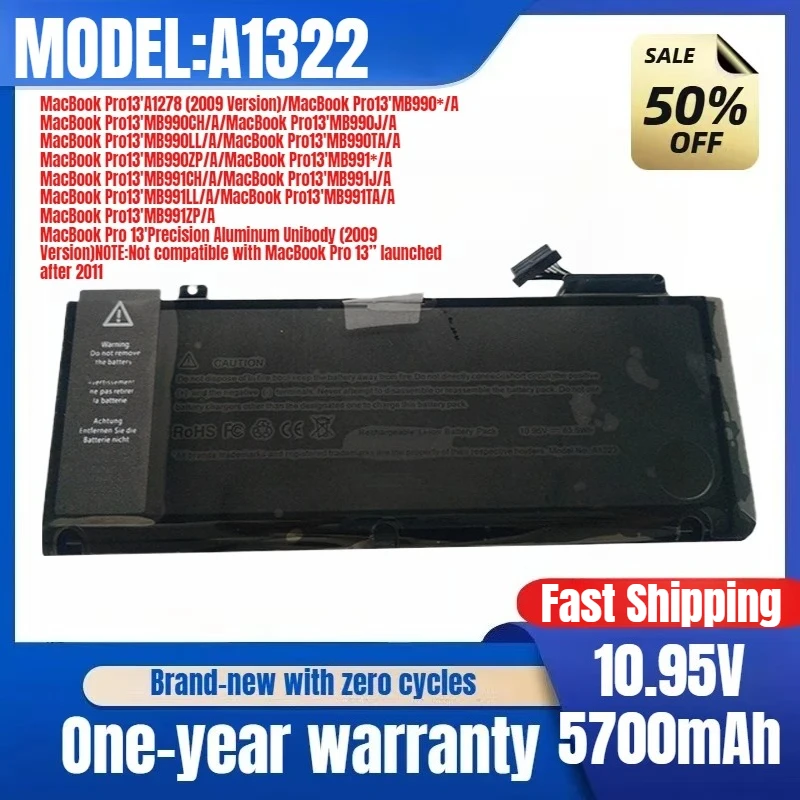 

Battery For A1322 Macbook Pro 13 "A1278 2009-2012 Laptop Battery Replacement Battery Original Low Price