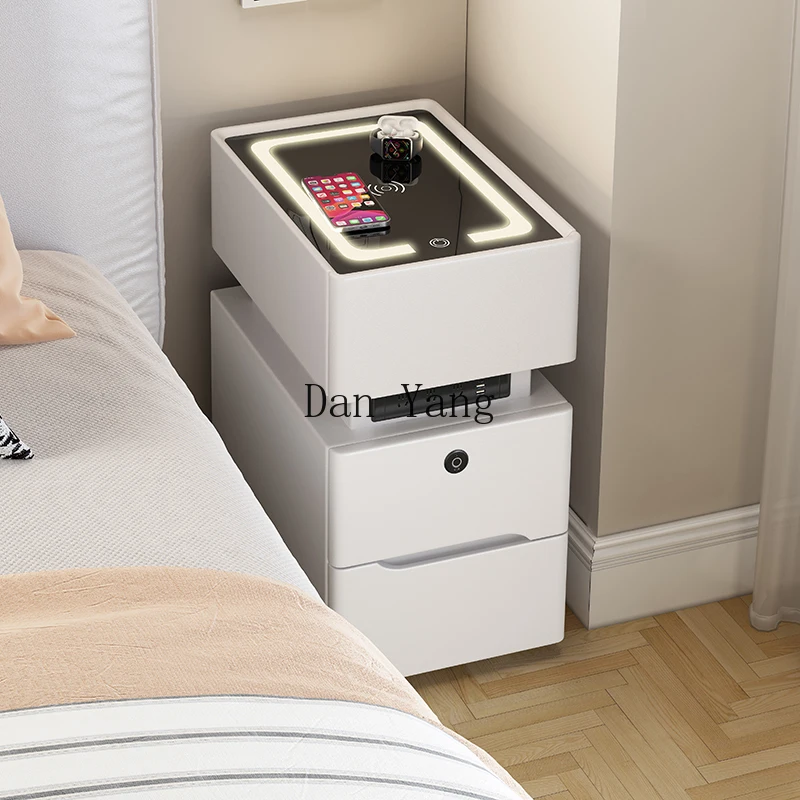 YJ new cream wind ultra-narrow crack bedside table mini small solid wood small apartment bedside table