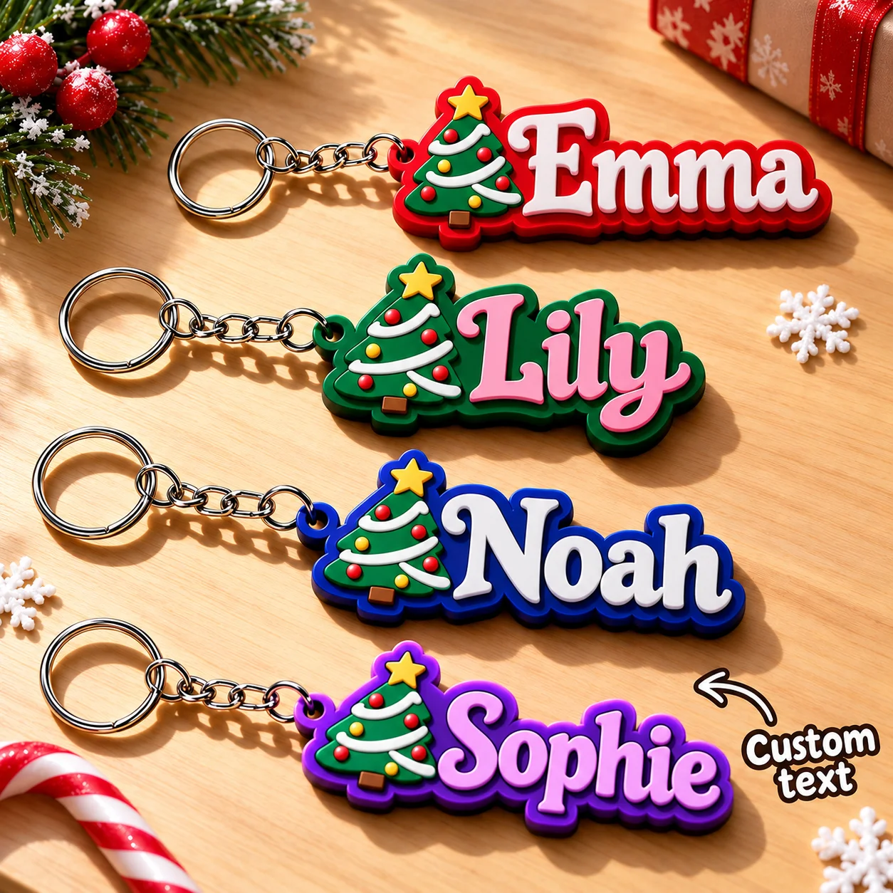 1PC Custom 3D Name Keychain Personalized Christmas Key Ring PLA Bag Charm Backpack Accessory Holiday Party Gift for Family Kids