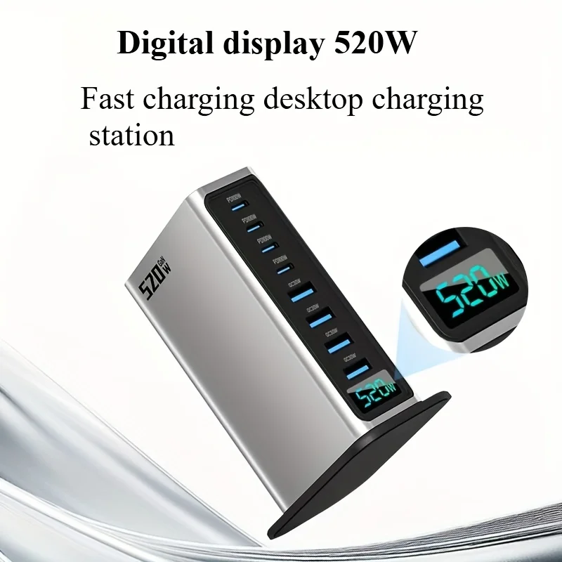 

520W GaN Fasting Charger Station 10 Ports USB C High Speed Chager Adapter Compatible For IPhone 16/15/14 iPad MacBook Laptop