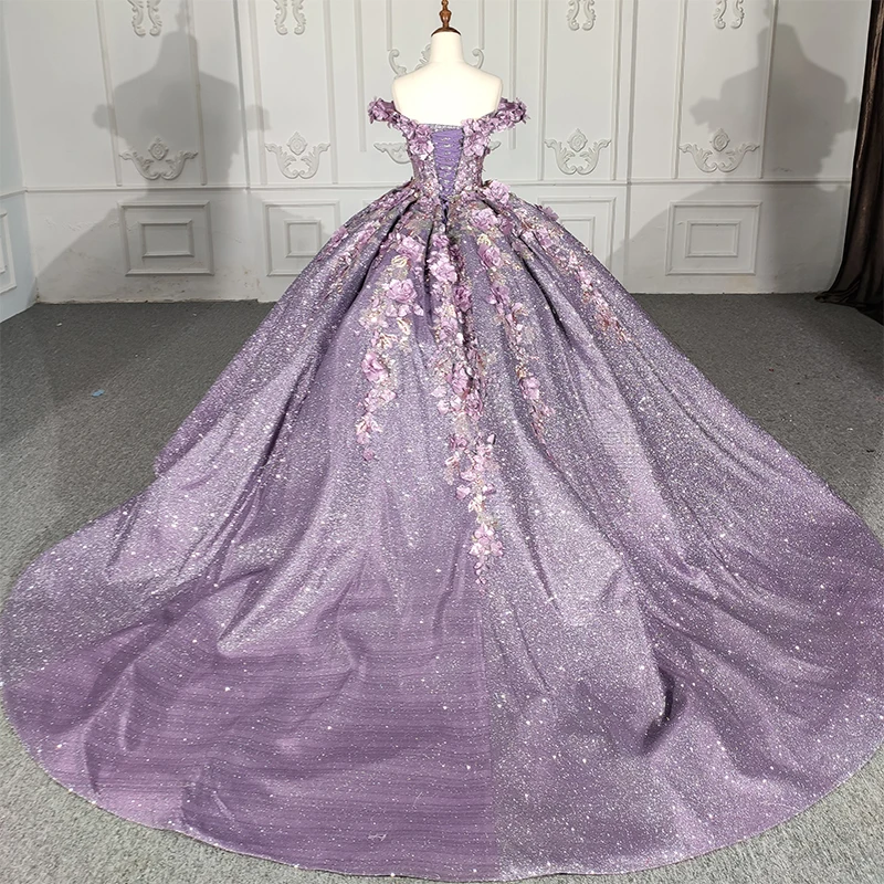 DY1115 Purple Sweetheart Quinceanera Dresses For 15 Party Princess Appliques Organza Lace Birthday Party Dress 2023 Robes De Bal