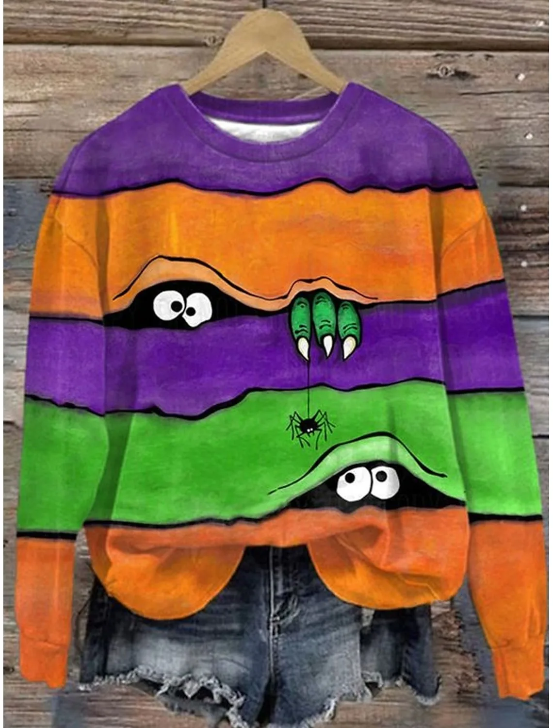 

Halloween Funny Women's spider Graphic round neck Pullover Fashion Long Sleeve Sweatshirt Street Casual Daily Women's Clothing