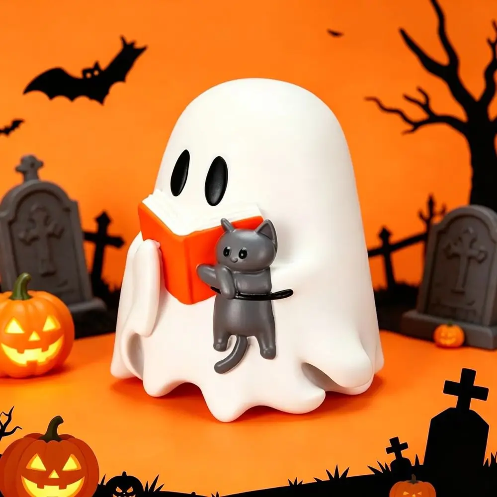 Ghost Reading Book Table Lamp Resin Figurine Ornament Halloween Decorative Lights Novelty Bedside Desk Night Lamp Gifts