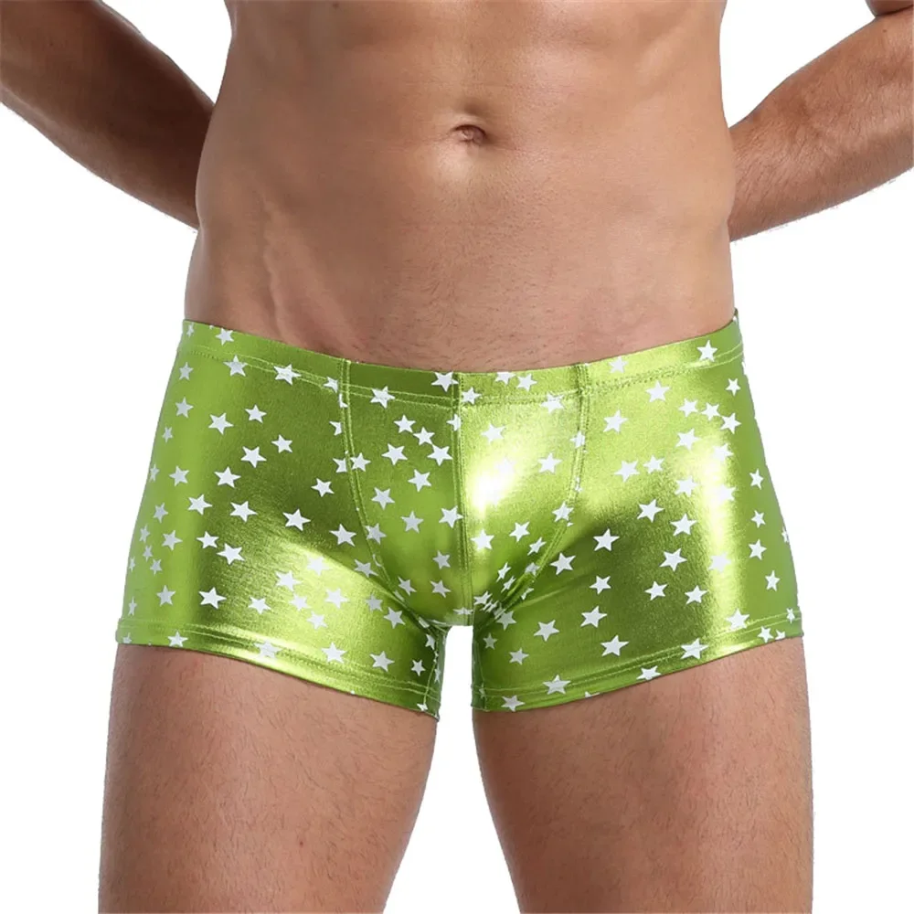 

Fashion Men Stars Printed Boxer Shorts Underwar Male Penis Pouch Faux Leather Boxers Soft Printed Trunks Bulge Pouch Underpants