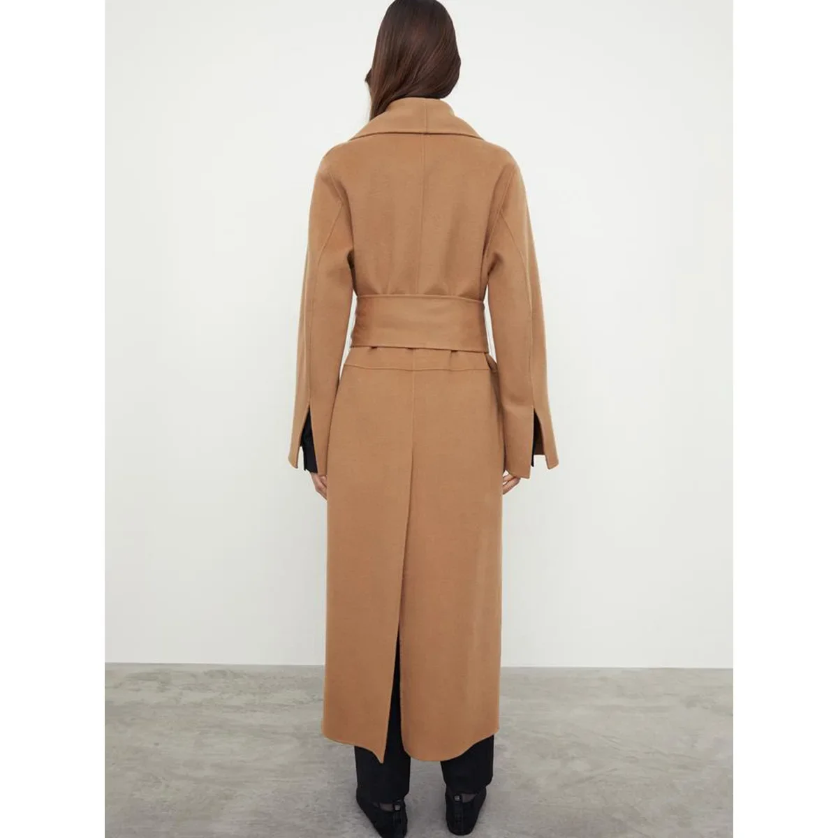 Double-sided wool coat women's 23 autumn and winter casual belt medium and long woolen coat