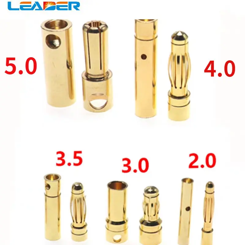 LEADERSOLAR Free Shopping 50 Pairs/lot Hot Selling 5.0MM Bullet Plugs Banana Connector Adapter Gold Plated Banana Plug Wholesale