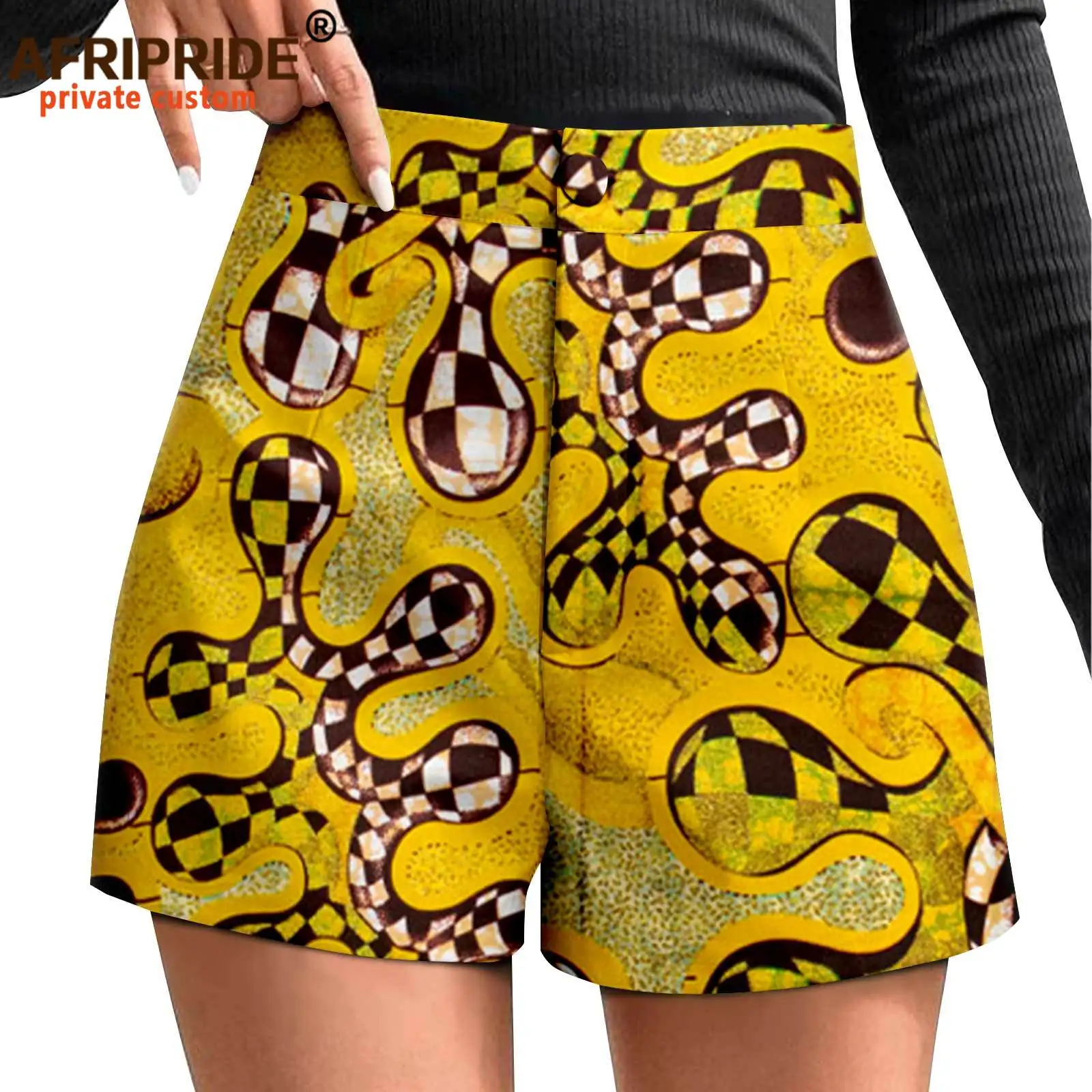 Pantalones cortos de cintura alta para mujer, Shorts informales de verano con estampado africano de Ankara, atléticos de talla grande, con bolsillos, 2421002