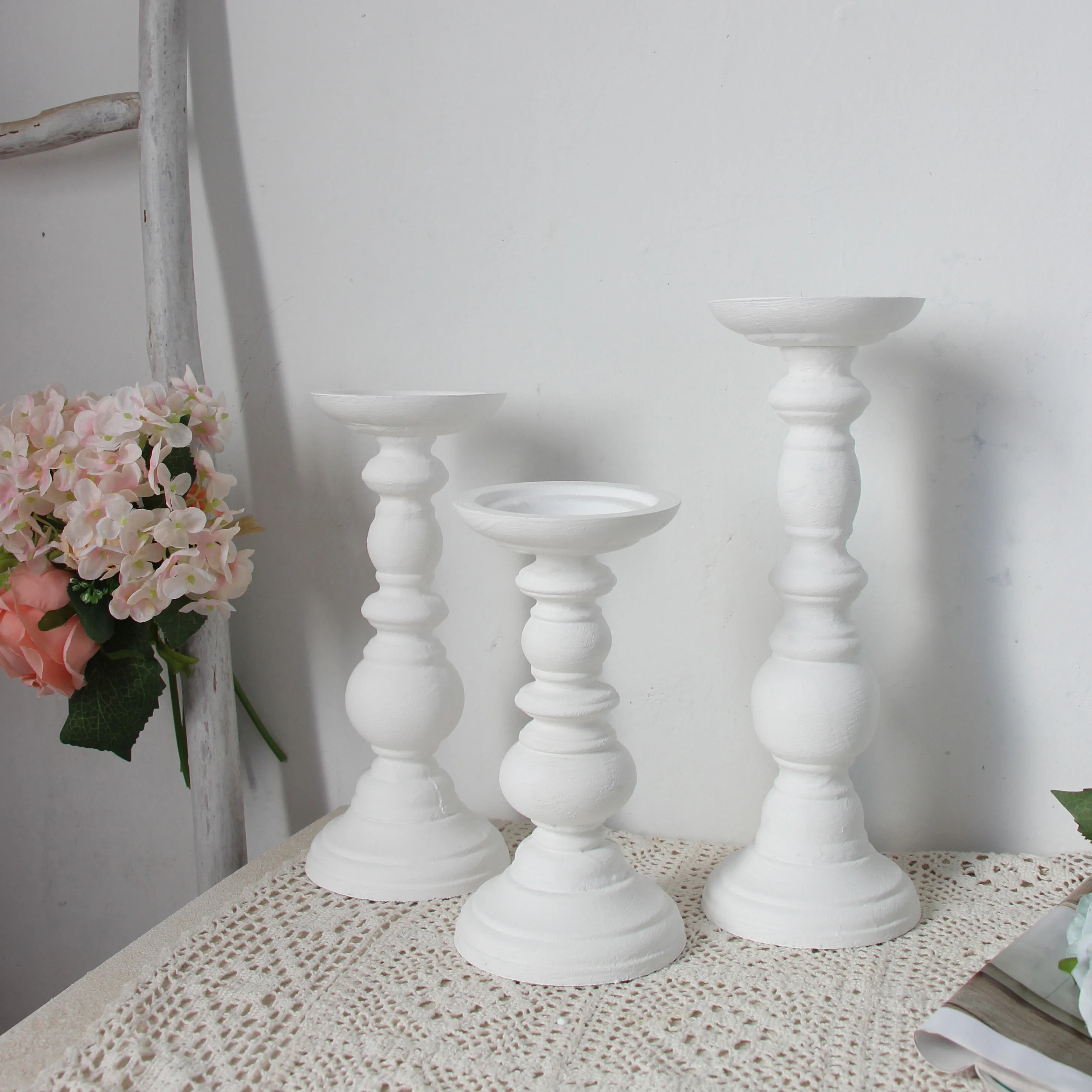 White set Wooden Candlestick Succulent Plant Pot Tray Candle Holder Table Desktop Decoration Rustic Wedding Holiday Decor