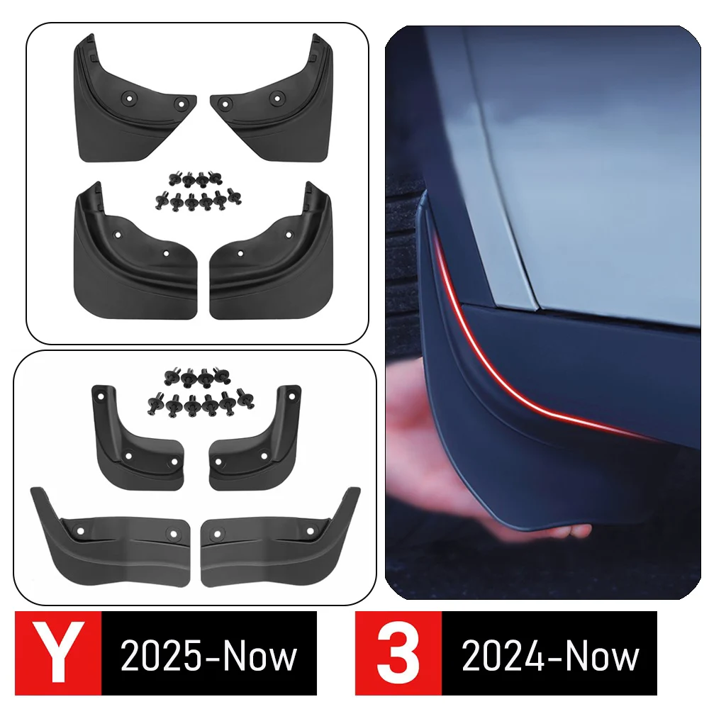 Protect Paint Mud Flaps for 2025 2026 Tesla Model 3 YL Y Juniper Accessories Mud Flaps Tire Splash Guard All Weather Car Mudflap