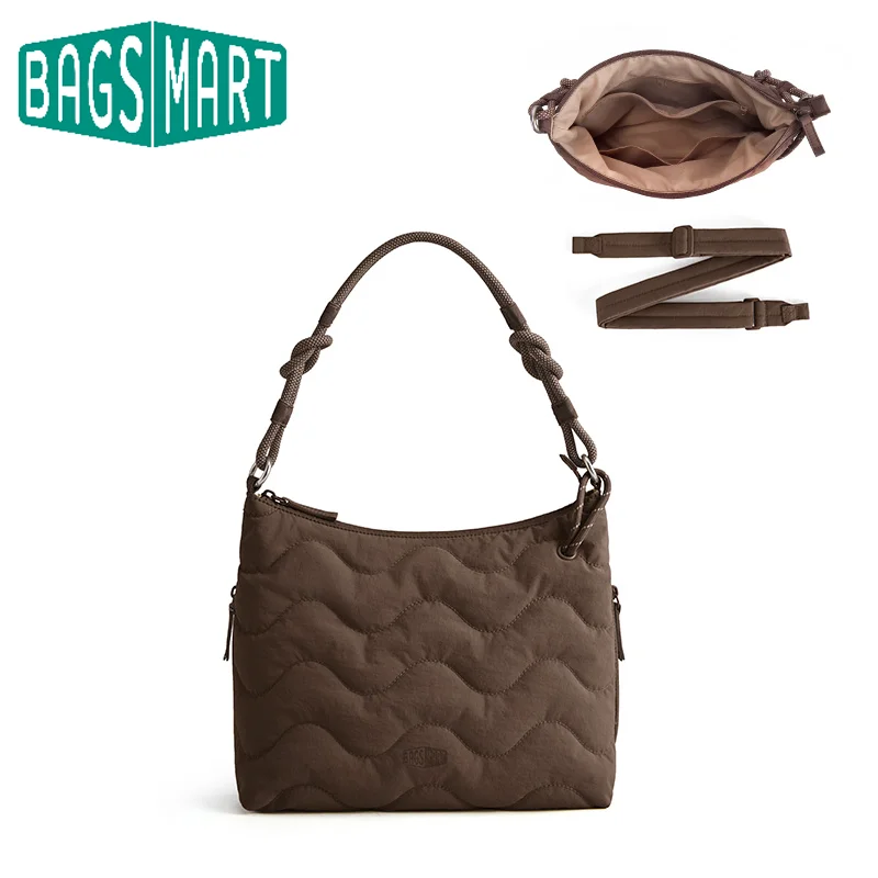 BAGSMART Damen-Umhängetasche, leichte Umhängetasche aus weichem Stoff, Handtasche mit mehreren Taschen, für Schule, Arbeit, Freizeit