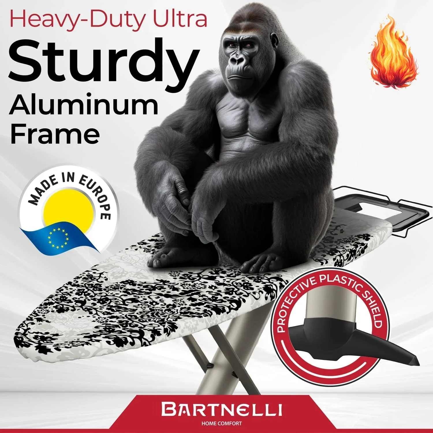 

Профессиональная гладильная доска класса люкс — сверхширокая (62x19 дюймов), с подставкой для утюга, регулируемая по высоте, складная с Т-образными ножками, европейского производства