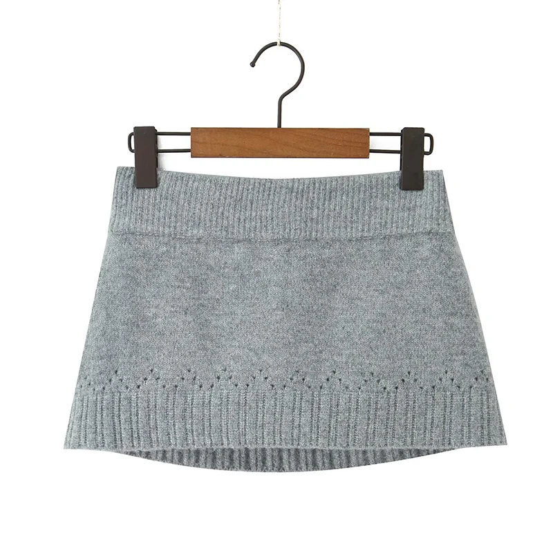YENKYE 2025 Women Sexy Low Waist Package Hip Knit Mini Skirt Gray Beige Autumn Skirts