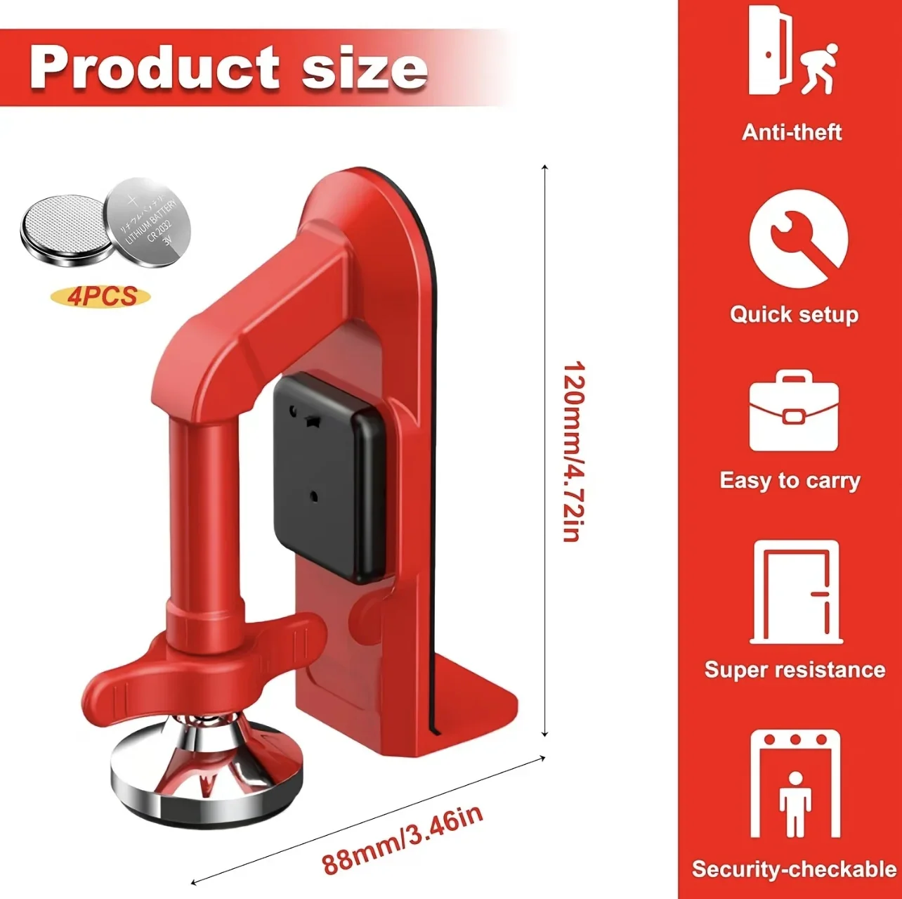 1pc Portable Alarm Door Stopper Alloy Apartment Hotel Travel Security Door Lock Anti-Theft Door Lockdown Security Device