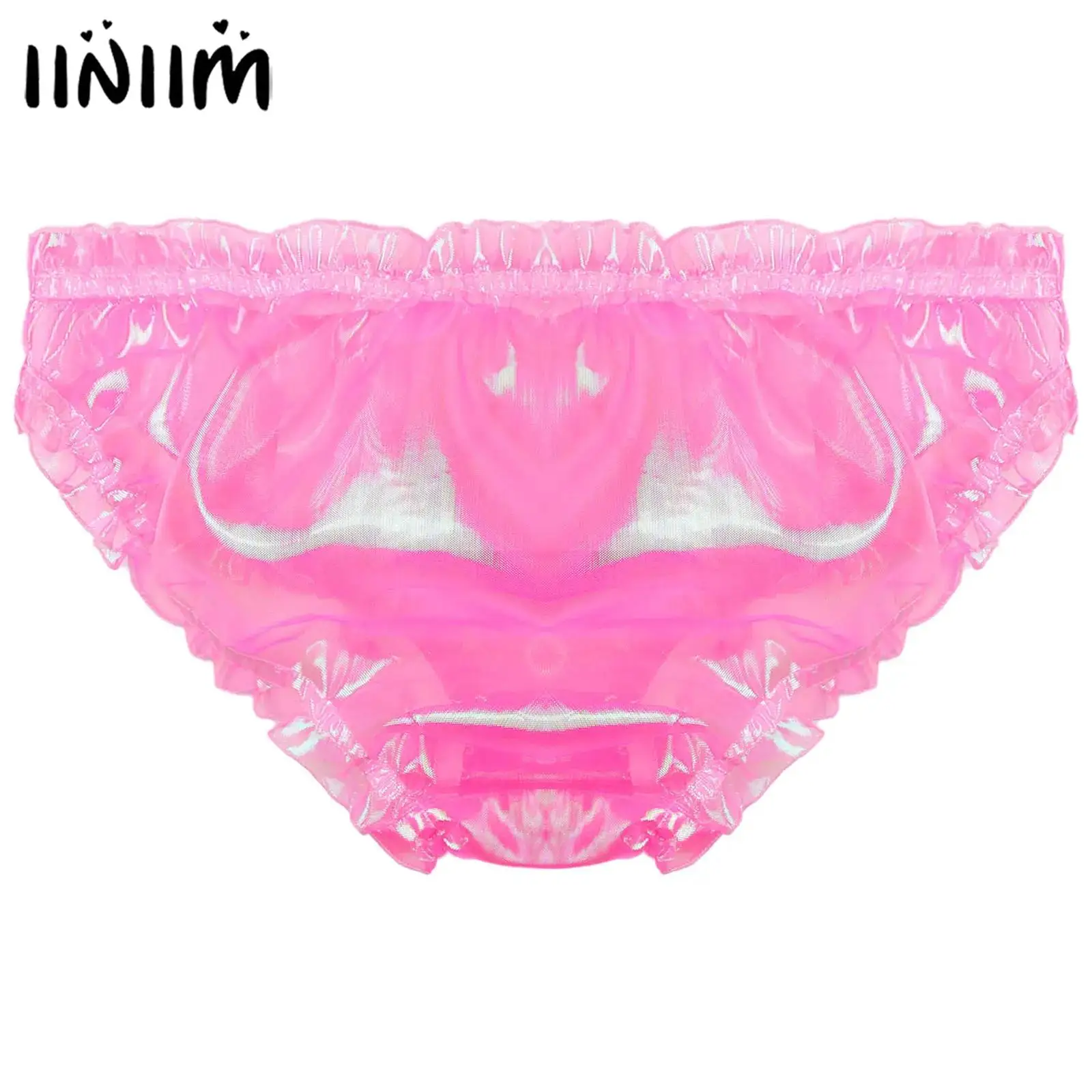

Mens Transgender Crossdressing Underwear Glossy Organza Underwear Sissy Men Underwear Pseudo-girl Ruffle Cute Panties Club Wear
