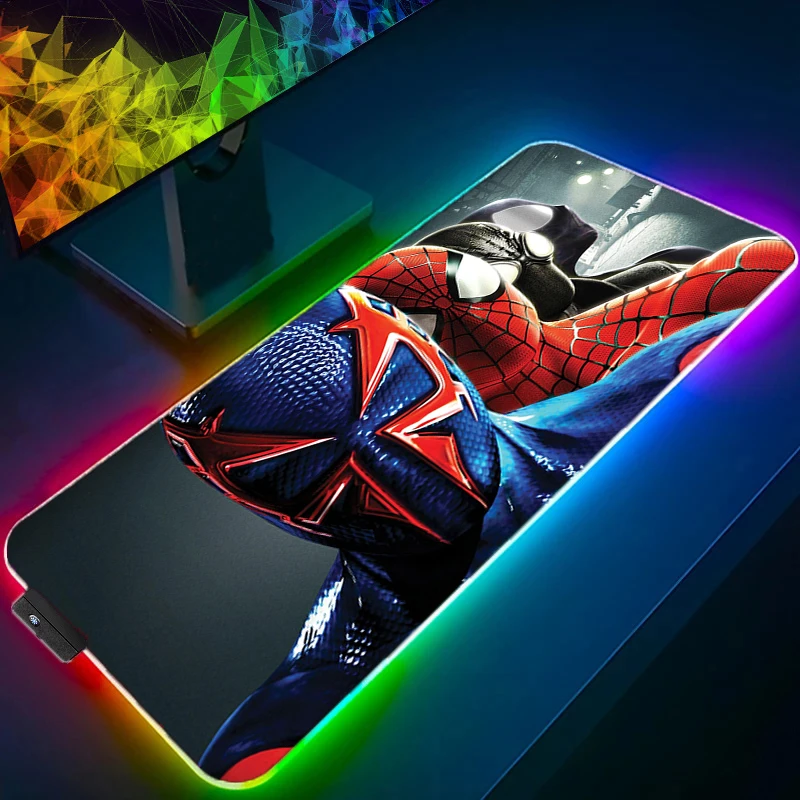 Marvel Spider-Man RGB Large Gaming Mousepad Laptop Rubber Anti Slip Mouse Pad Keyboard Accessories LED Backlight Soft Table Mat