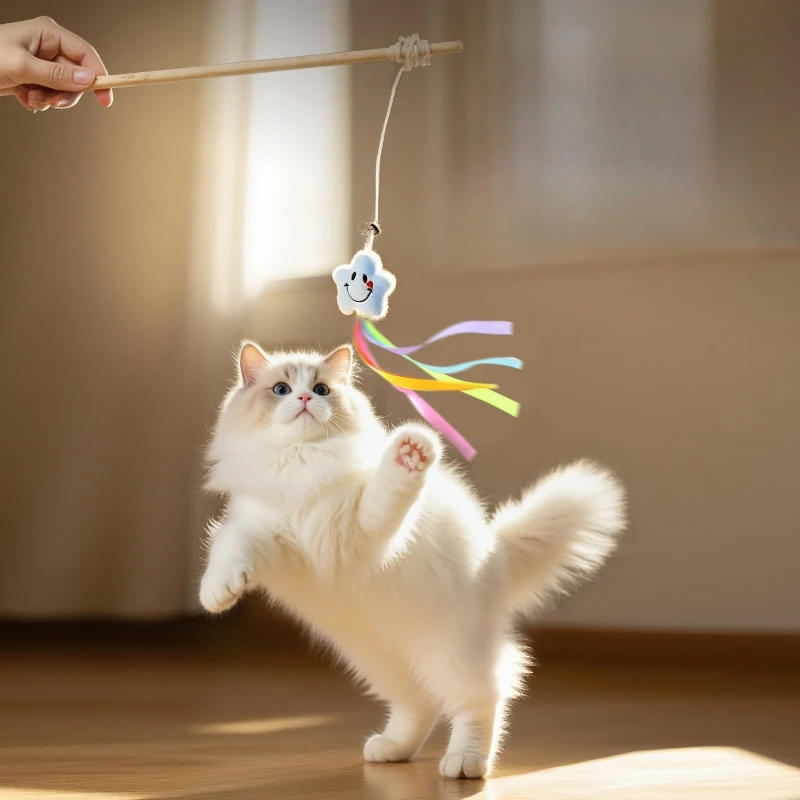 Cat toy wooden pole cat teasing stick self fun cat teasing artifact kitten bell cute fun durable scratch resistant biteresistant
