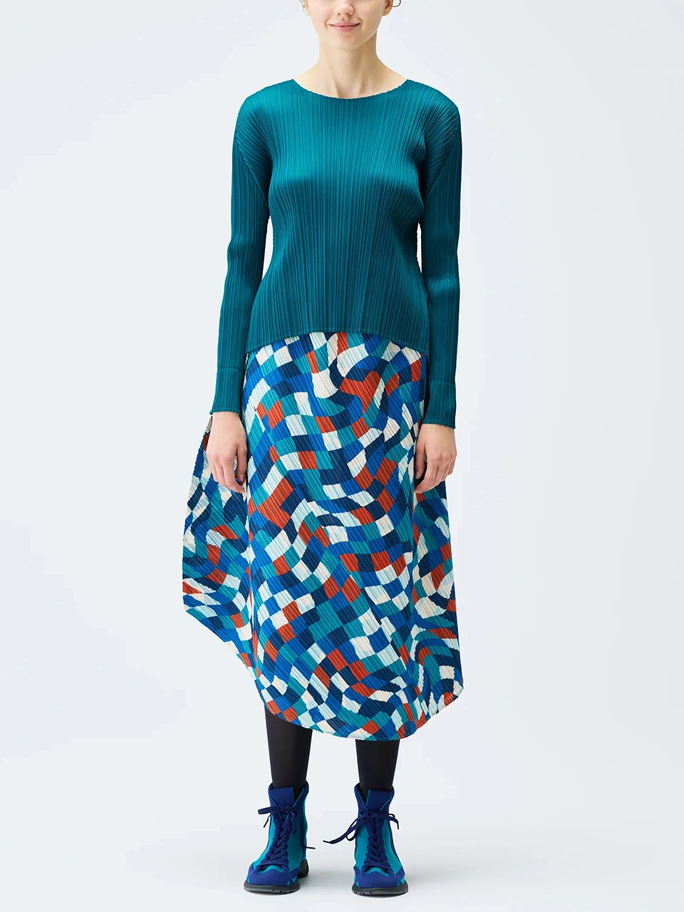 

Women Colorful Geometric Print Pleated Midi Skirt Asymmetric Hem Design High-Waisted Fashion Skirt for Casua Party Wear