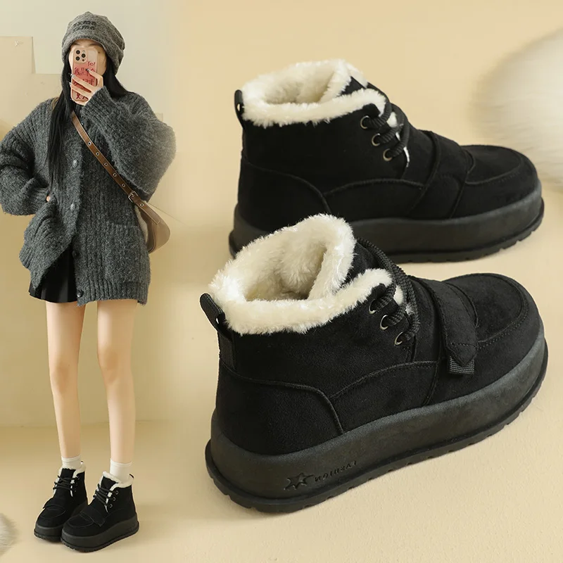 

High-top cotton shoes with fleece lining, snow boots, warm and casual women's shoes, KT328